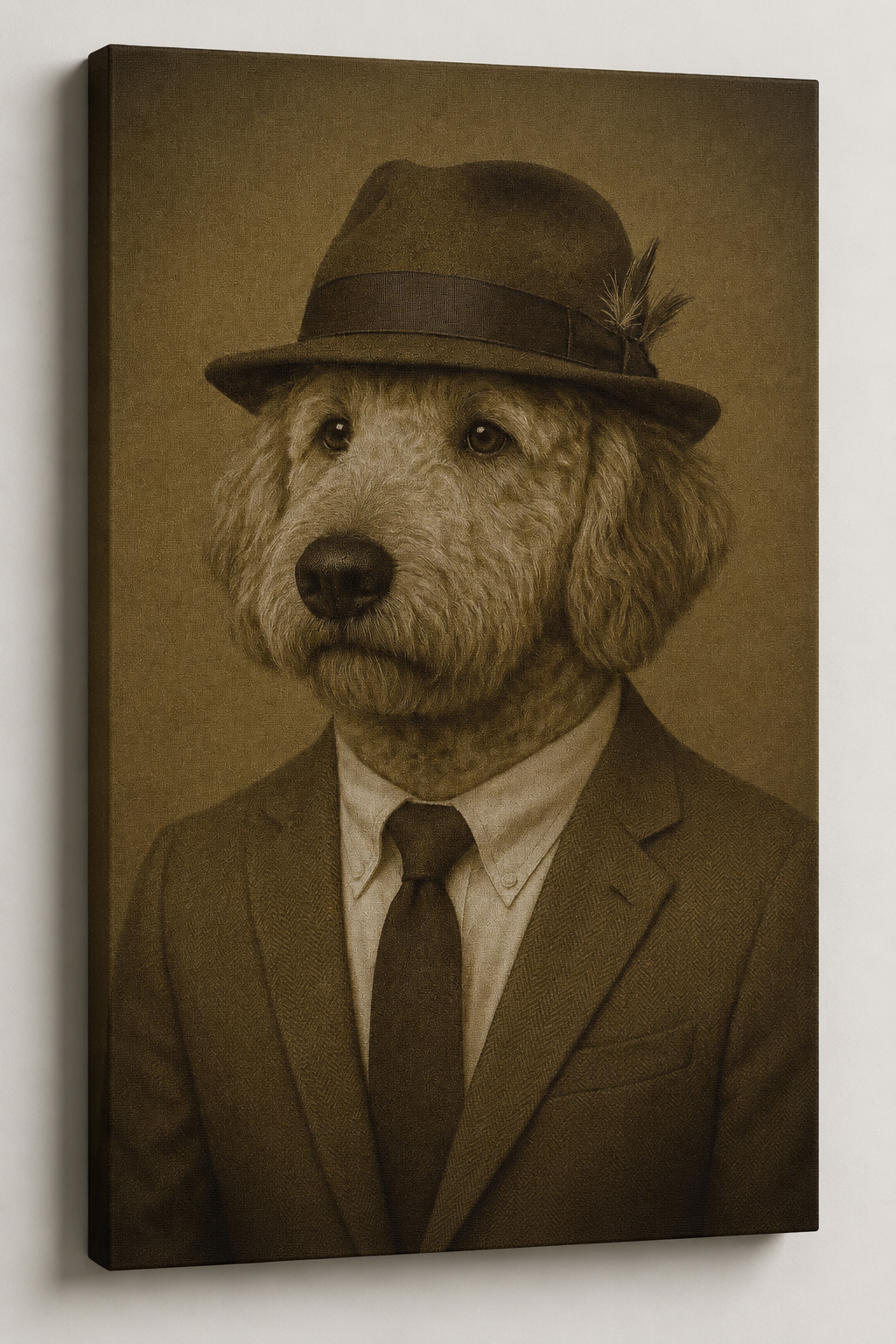 Vintage Gentleman Dog Portrait Canvas