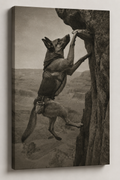 Adventure Dog Canvas Print — Vintage German Shepherd Climbing Wall Art