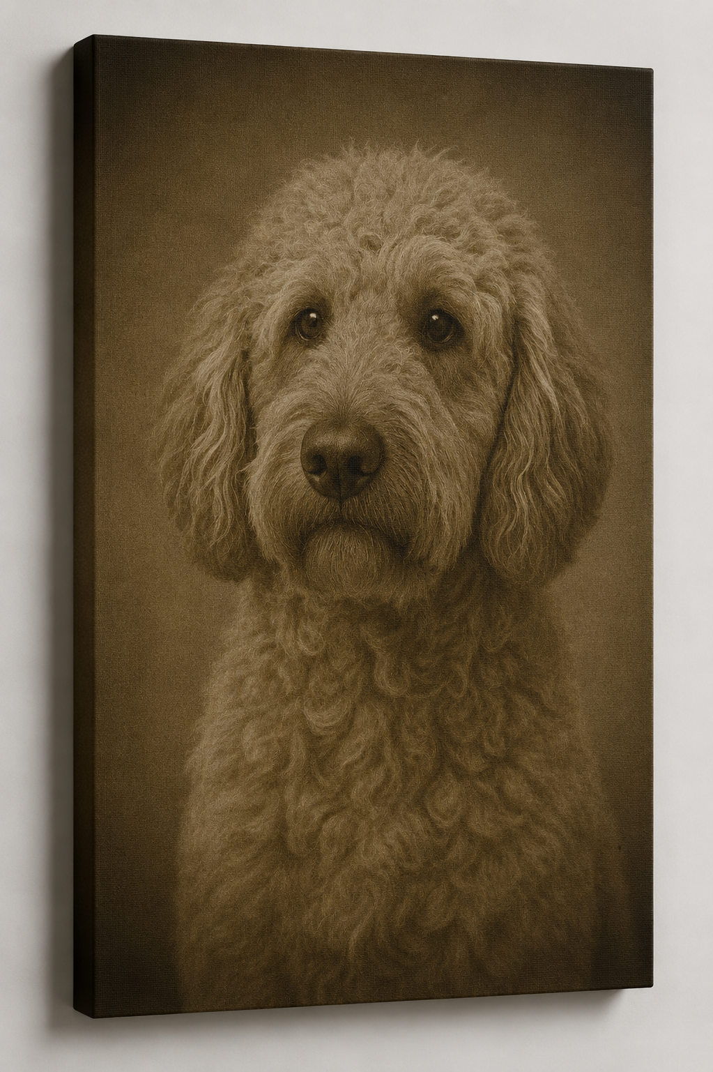 Vintage Sepia Labradoodle Portrait Canvas